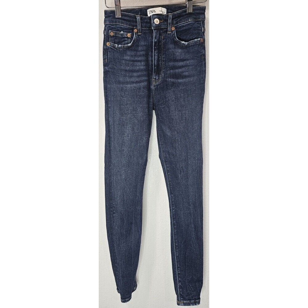 ZARA Jeans Womens Size 4 Mid Rise Skinny Distressed Premium Denim 26" Inseam